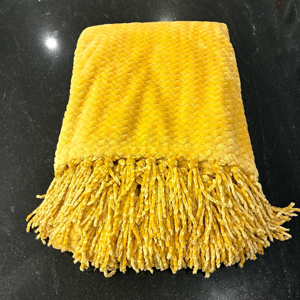 Yellow Textured Throw Blanket, 4’ x 6’ - Picture 2 of 4
